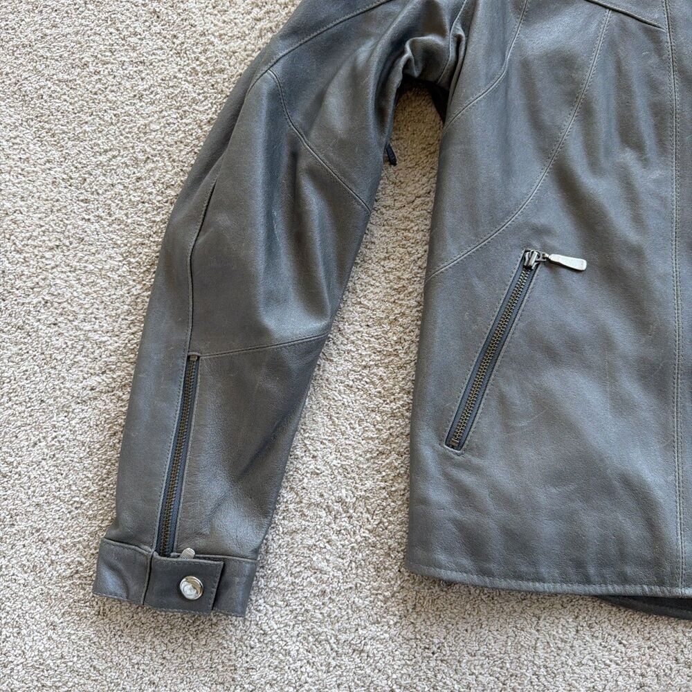 Hein Gericke La Jolla Womens 12 Gray Leather Motorcycle Jacket Moto Biker - Picture 3 of 16
